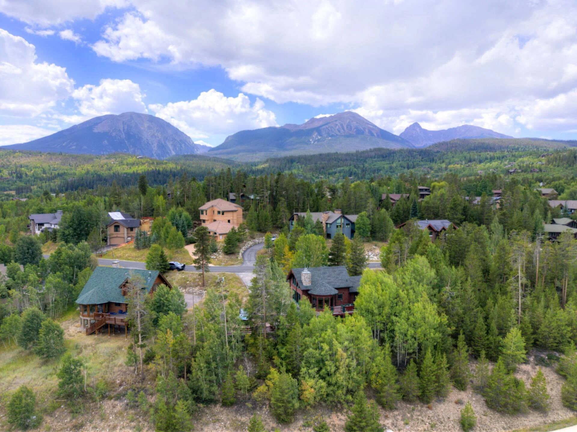 Mountain ridges above the forested Silverthorne neighborhood surrounding Lincoln Lodge